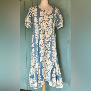 VTG  SHANNON MARIE Hawaiian Muumuu Dress Tulip Sleeve Ruffle Midi Tiki Aloha XL